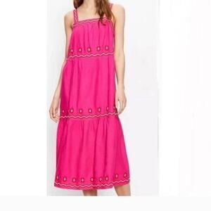 Loft boho embroidered linen blend midi dress petite